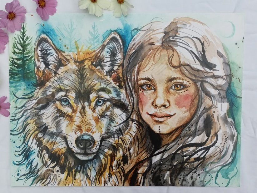 ILUSTRACE DÍVKA A VLK